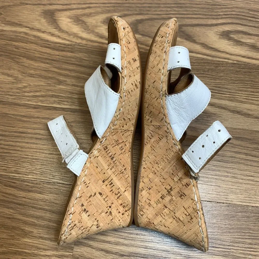 Born Concept Sandals Leather Cork‎ Womens Size 10 White Wedge Slip On
